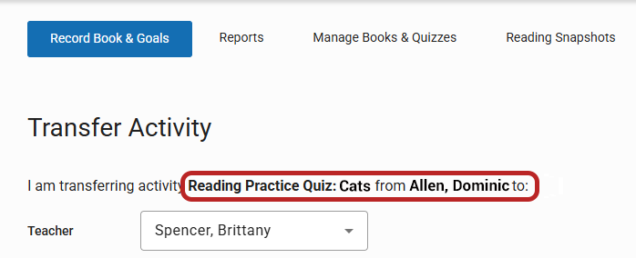 an example of the quiz and student name