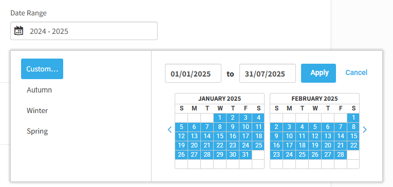 an example of a custom date range
